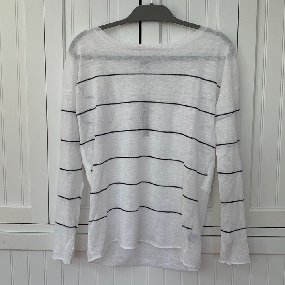 NWT open back 360 sweater white with thin navy stripes